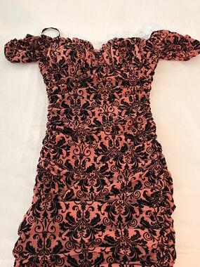 One-Shoulder Pink Velvet Floral Pattern Dress - Women
